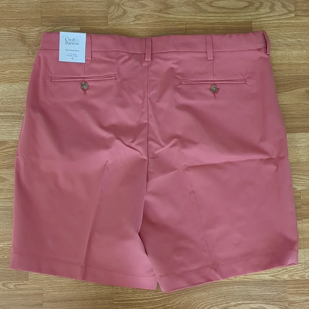 Mens Flat Front Shorts by Croft & Barrow, Coral Salmon Pink, Size 40, NEW, nwt